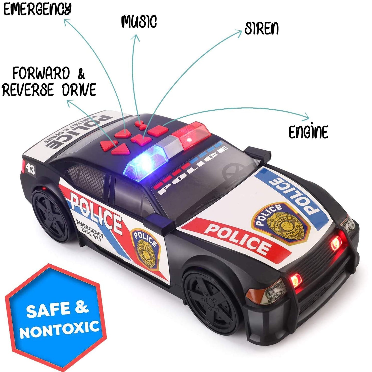 Liberty Imports Motorized Police Cruiser Kids Toy Cop Car Electric Model Rush & Rescue Vehicle 1/16 Scale with Button Activated