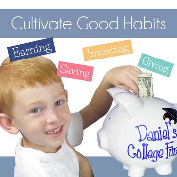 My Bambino Hand Painted Personalized Piggy Bank Girls Large White Ceramic Coin Bank Removable Stopper (Mermaid)