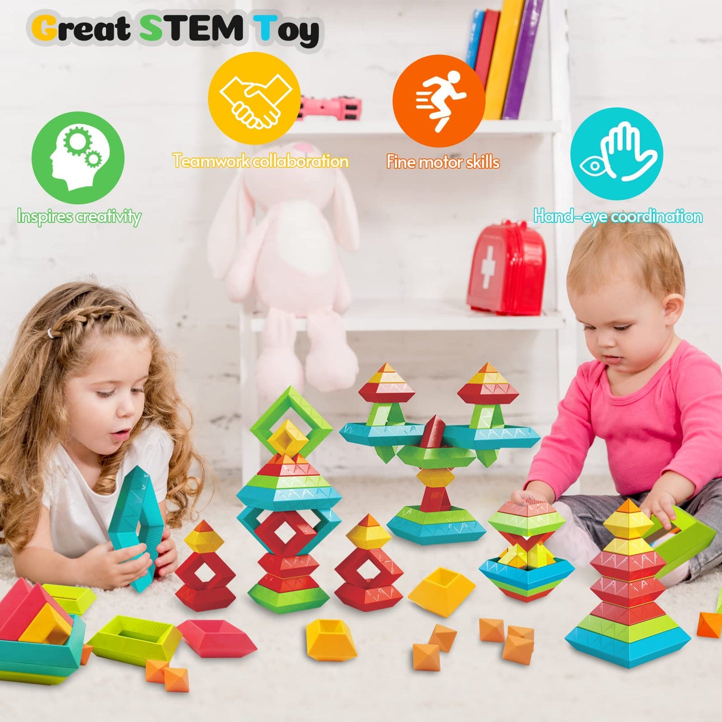 Montessori Toddler Toys For Ages 2-4, 60 Pcs Stacking Building Toys Blocks Kids Sensory Toys For Toddlers 1-3 3-5, Preschool Lea