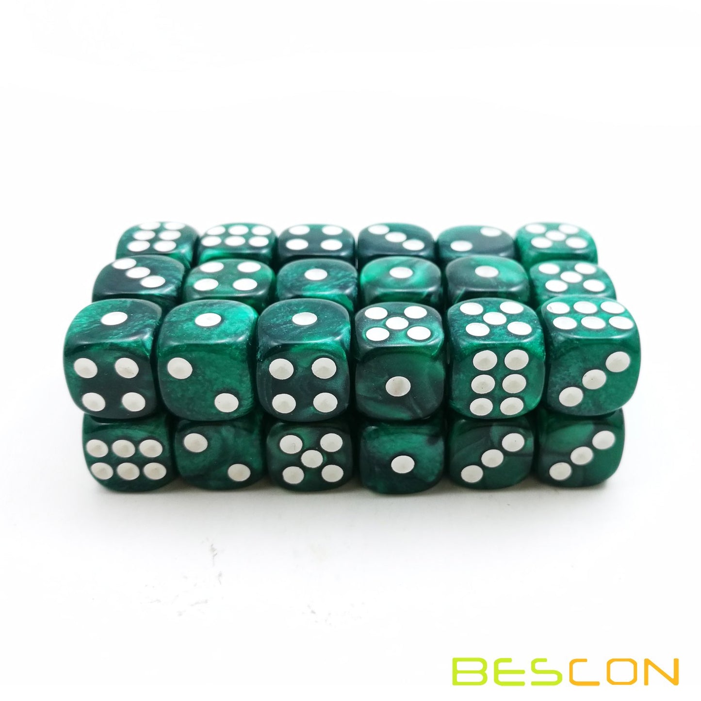Bescon 12Mm 6 Sided Dice 36 In Brick Box, 12Mm Six Sided Die (36) Block Of Dice, Marble Green