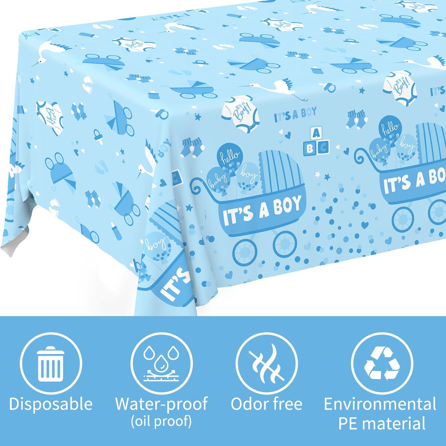 Gatherfun Baby Boy Shower Party Supplies: 2-Pack Its A Boy Decorations,Disposable Plastic Tablecloth, Ideal Table Cover for Baby