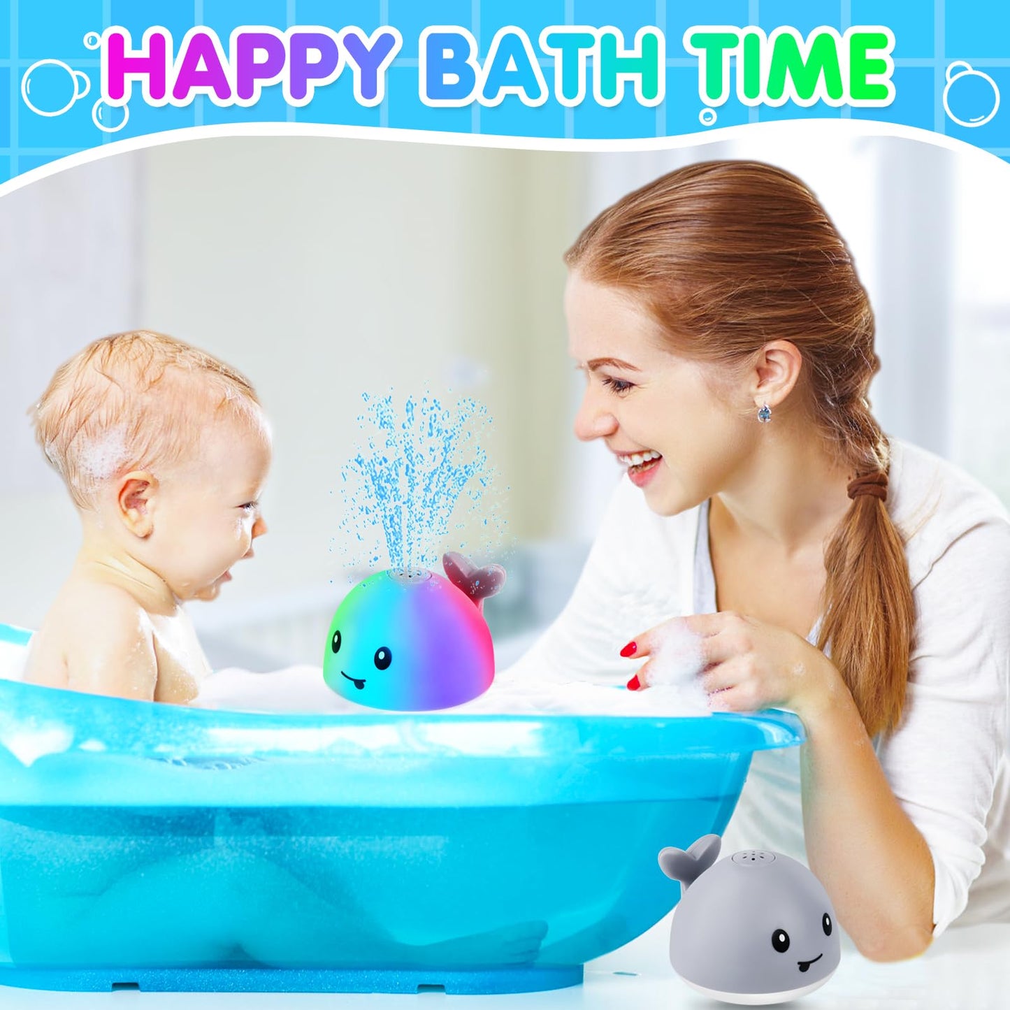 Light Up Bath Toys For Kids Ages 1-3, Whale Bath Toy Sprinkler Rechargeable For Babies 6-12 12-18 Months, Valentines Day Gifts F