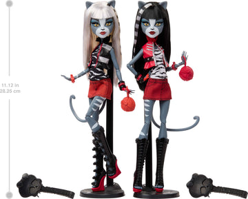 Monster High Boo-riginal Creeproduction Doll 2-Pack, Meowlody and Purrsephone Collectible Reproductions with Doll Stands and Dia