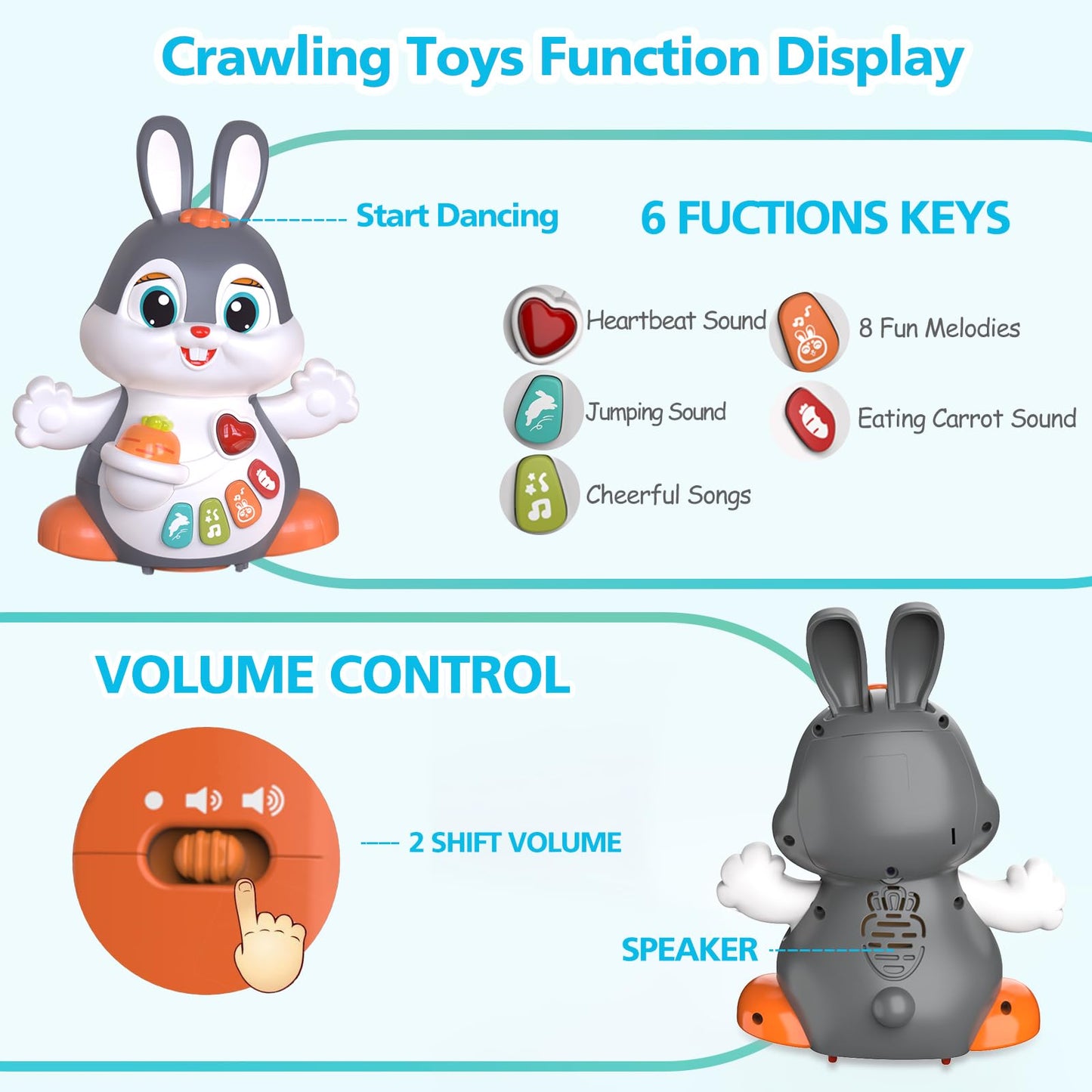 Yerloa Musical Bunny Crawling Toys For Babies 6-12 Month Dancing Music Light Baby Toys, Tummy Time Toy Development Learning Toys For 6 8 9 10 12 Month Toddler Birthday Gift For 1 2 Year Old Boy Girl
