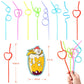 AOJOYS Valentines Day Cards for Kids 32 Pack - 32 Colorful Valentine Gift Cards + 32 Lovely Loops Reusable Drinking Straws for C