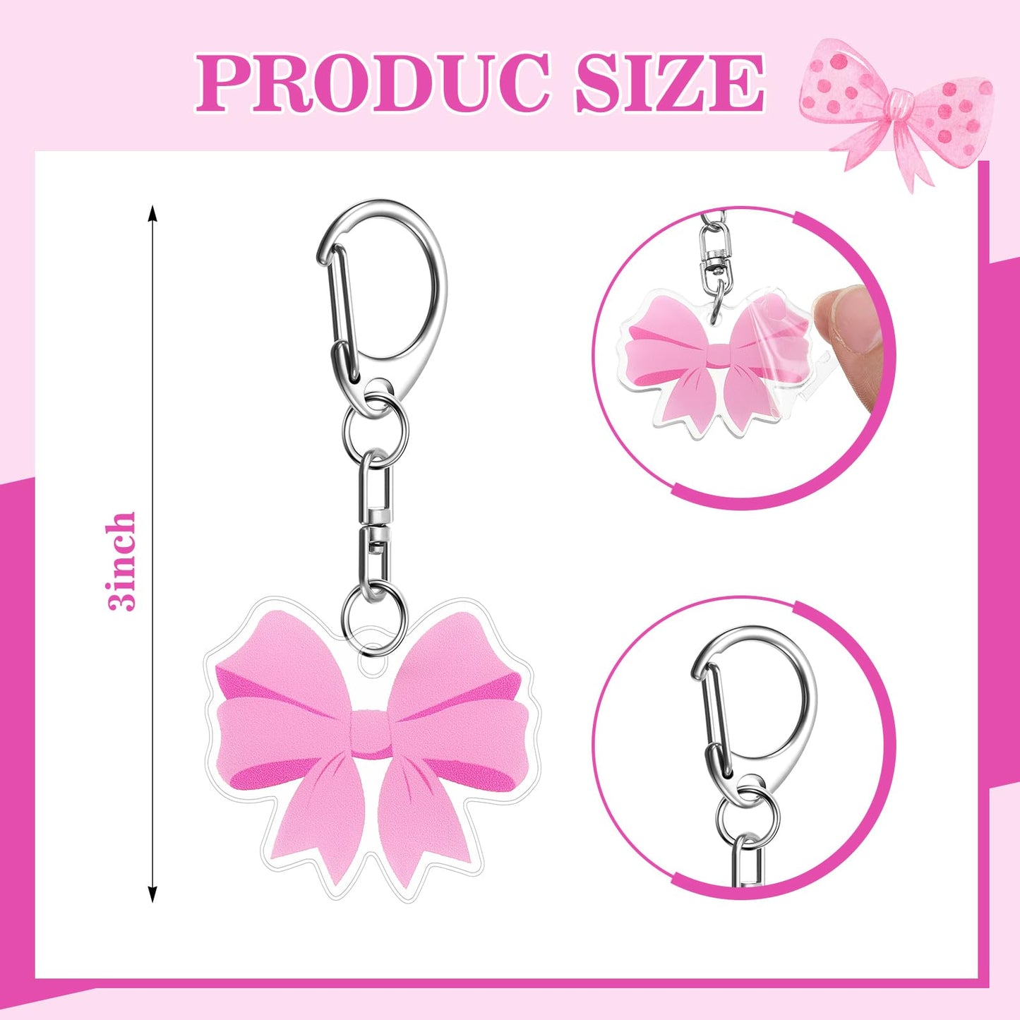 Equsion 24 Pcs Pink Bow Party Favors Keychain Acrylic Coquette Birthday Keychain Bulk 12 Style Cute Bachelorette Baby Shower Bir