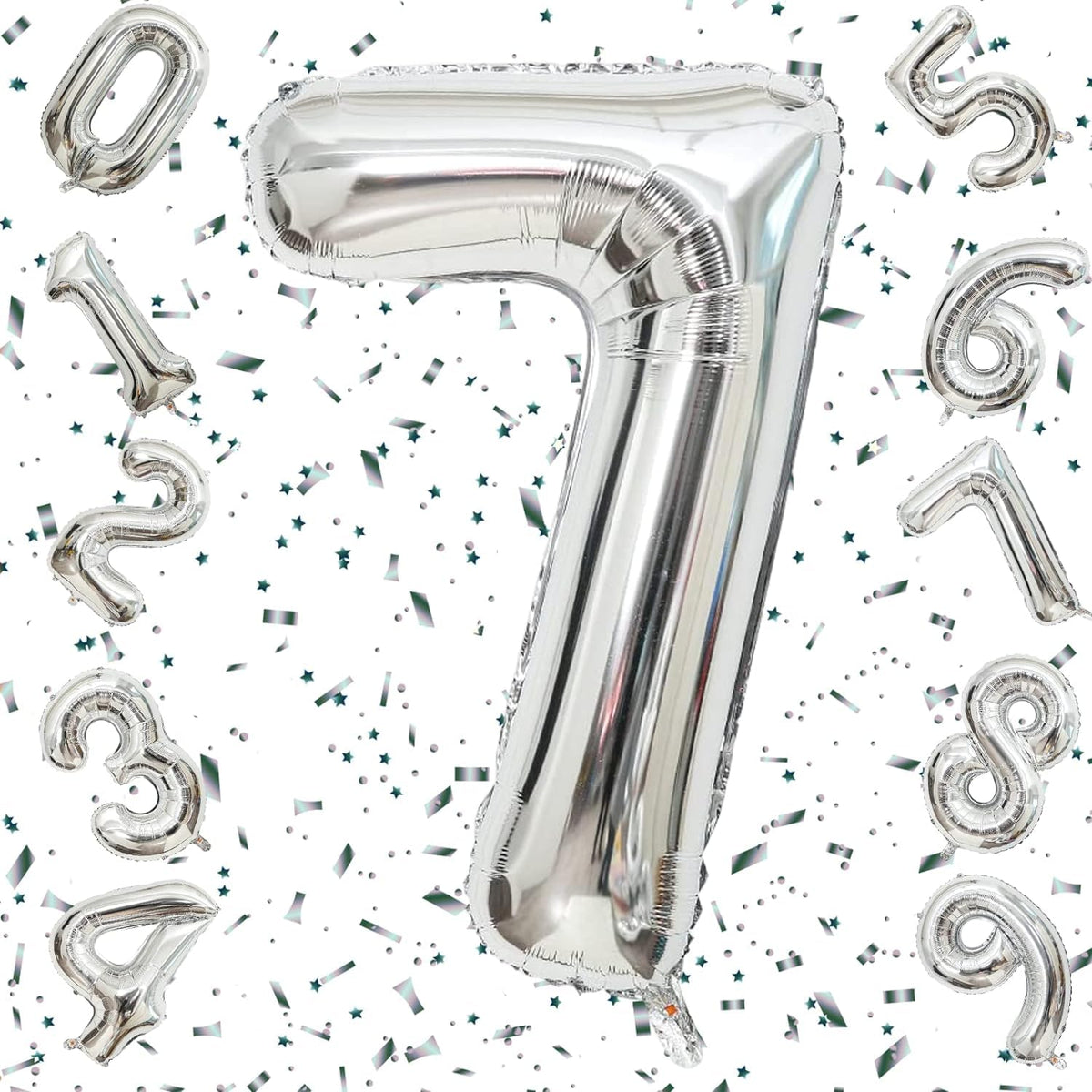 Flyloons 7 number Silver Foil Balloon 16 inch Size Birthday Decoration Items | 7th Year Balloons | Seven