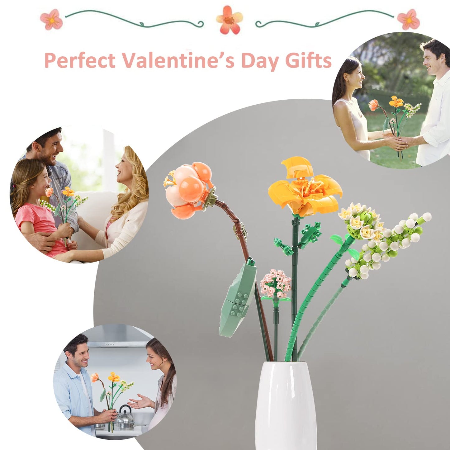 MEIEST Mini Building Blocks Flower Bouquet Plant Model Set Creative DIY Artificial Flowers Botanical Collection Construction Bricks Toy for Kids mature-themed Eternal Home Decor (Energy) (1658)
