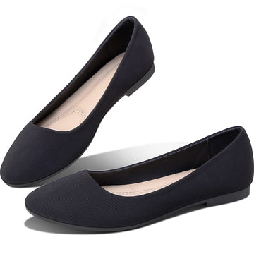 Obtaom Womens Textile Flat Shoes Round Toe Slip On Shoes Fabric Dress Black Ballet Flats(Black,Us8)