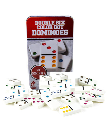 Toy Imagine Double Six Color Dot Dominoes Set - 28-Piece Educational Game In Tin Case | Classic Matching Game For Kids & Familie