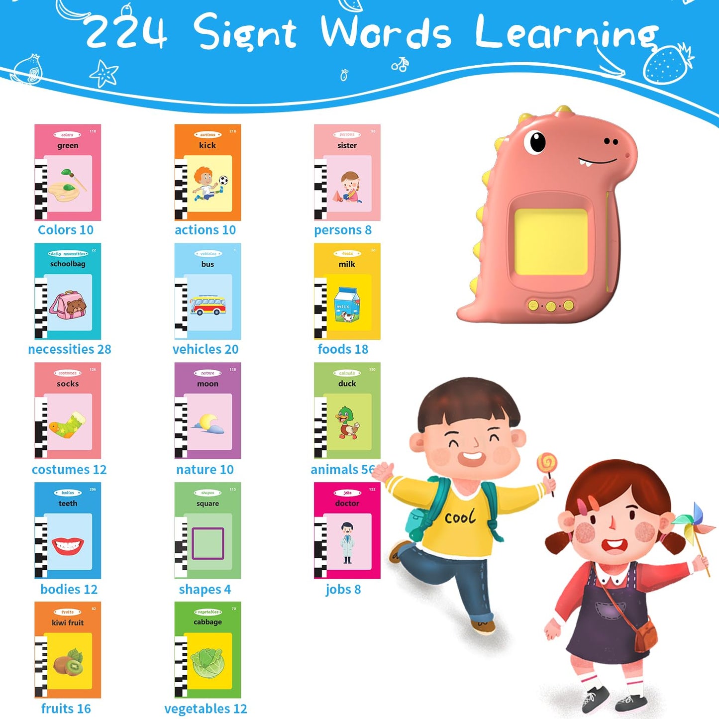 Toddler Toys Talking Flash Cards For Toddlers English Version 224 Sight Words Toys - Learning Educational Gifts For Age 1 2 3 4