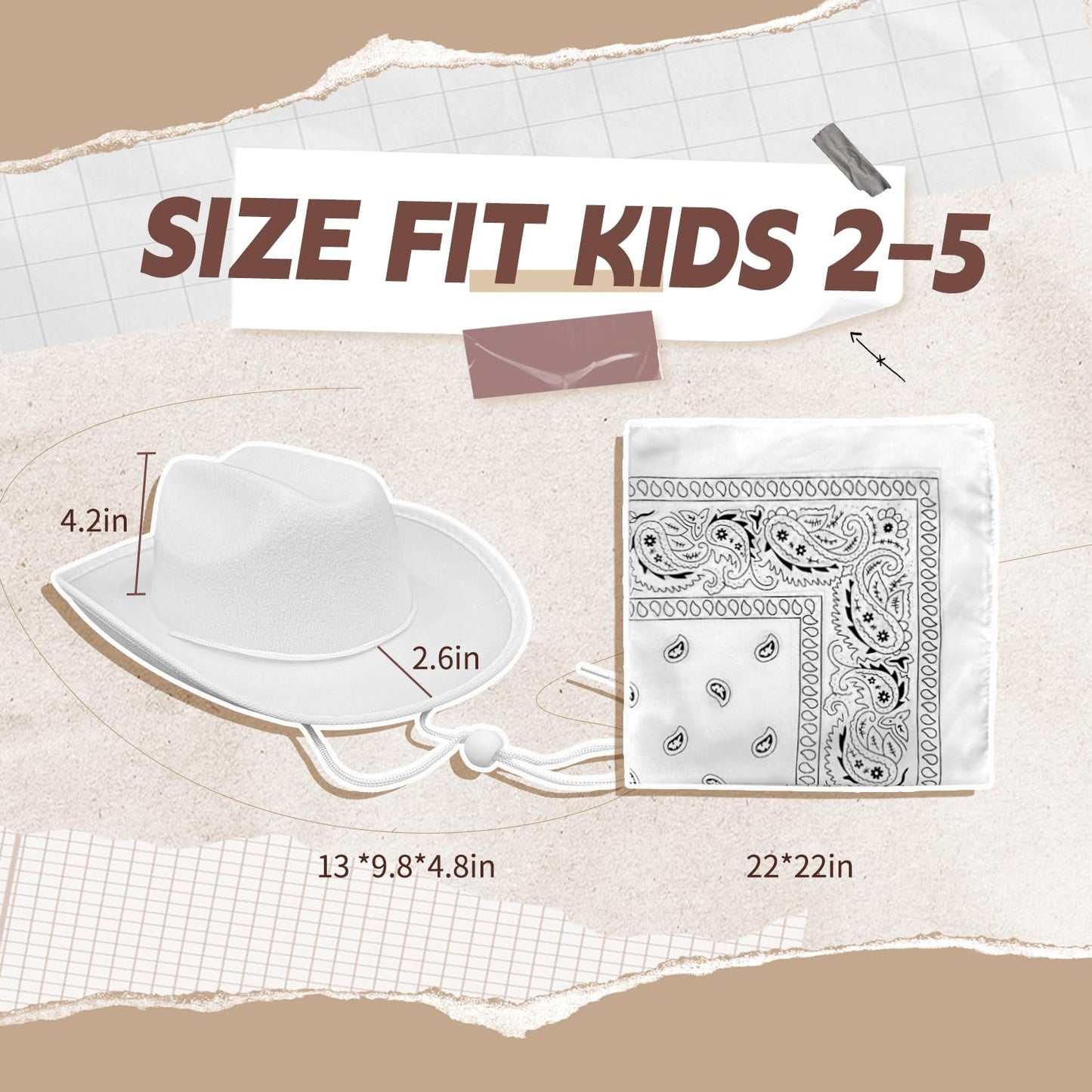 Septcity Toddler Cowboy Hat And Bandana For Age 2-5 (White)