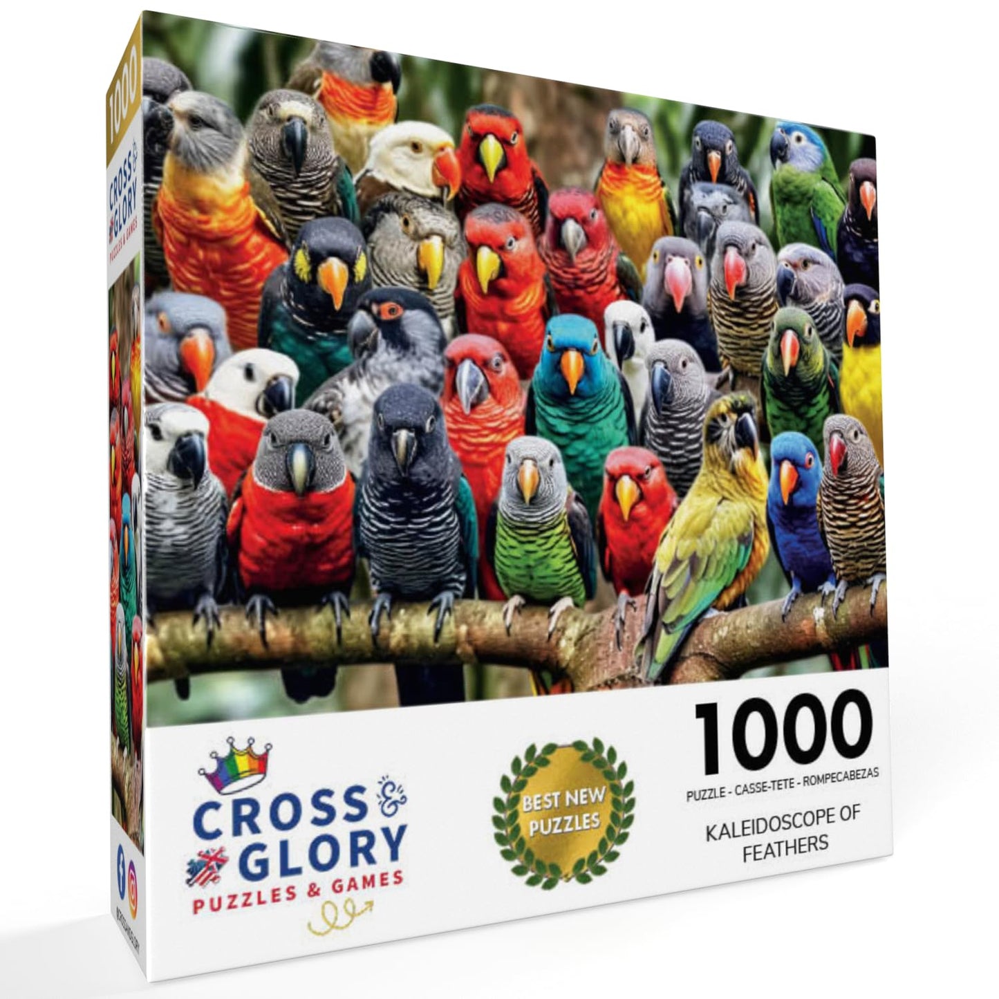 Cross & Glory 1000 Piece Jigsaw Puzzle - Kaleidoscope of Feathers, Large Size, Durable Cardboard, Unique Bird Artwork