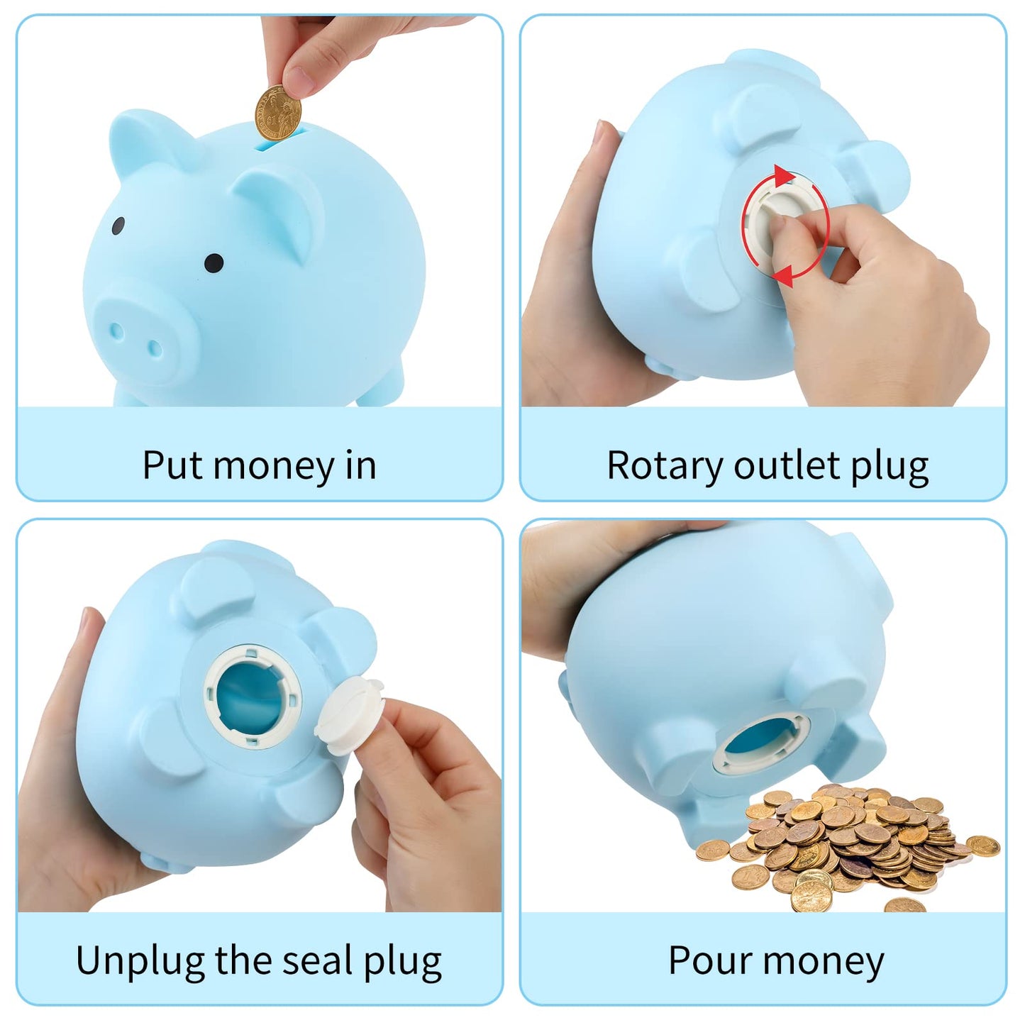 Gadiedie 2Pcs Large Piggy Bank,Coin Bank For Boys And Girls,Unbreakable Plastic Money Bank,Cute Pig Money Box,Practical Gifts Fo