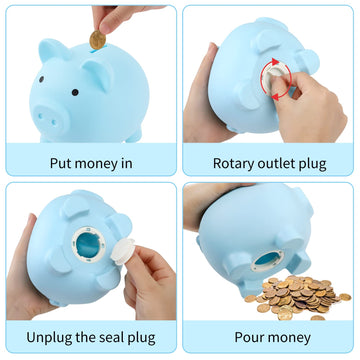 Gadiedie 2Pcs Large Piggy Bank,Coin Bank For Boys And Girls,Unbreakable Plastic Money Bank,Cute Pig Money Box,Practical Gifts Fo