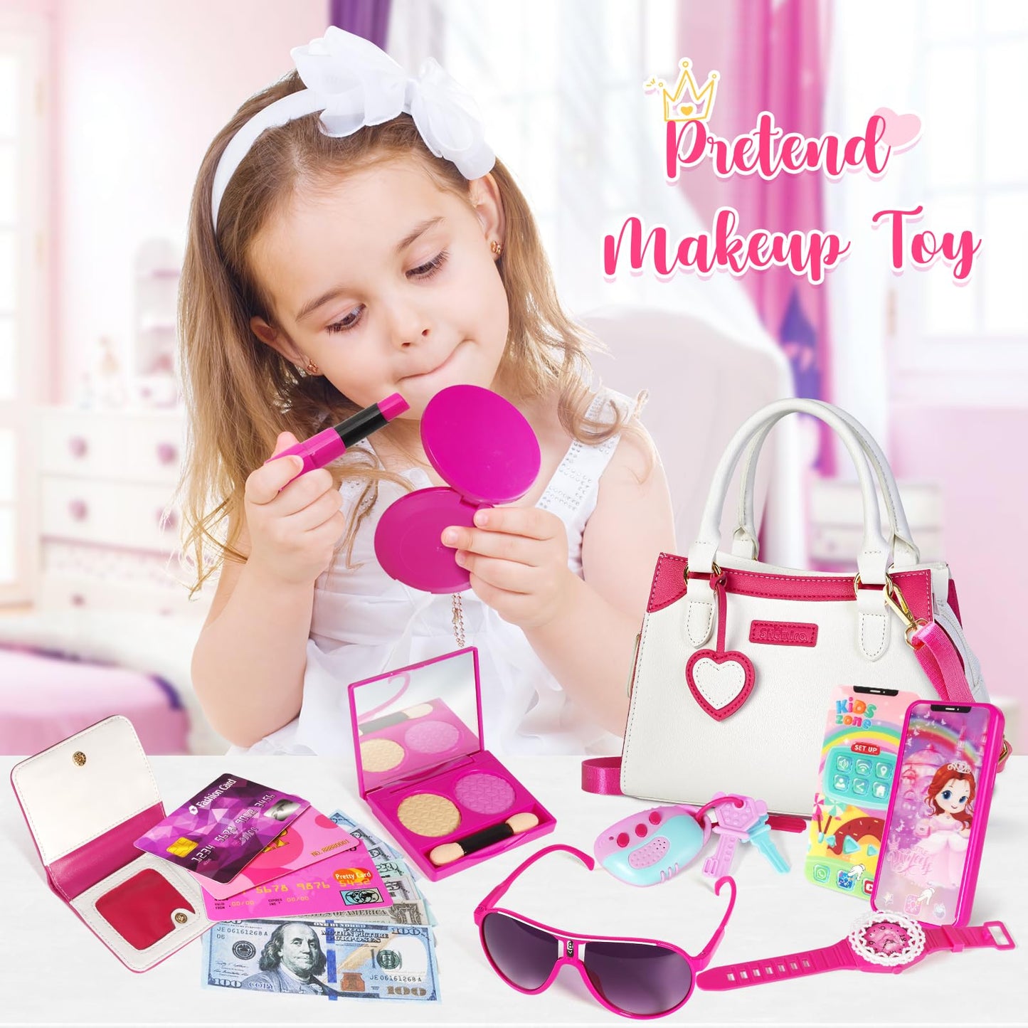 Shemira Play Purse For Little Girls, Princess Pretend Play Girl Toys For 3 4 5 6 7 8 Years Old, Birthday Gift For Girls Age 3-5