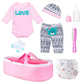 Reborn Baby Doll Clothes Girl Pink Outfits Accesories for 17-22 Inch Reborn Doll Newborn Baby Girl Accesories 8 Pcs Set with Bassinet&Diaper