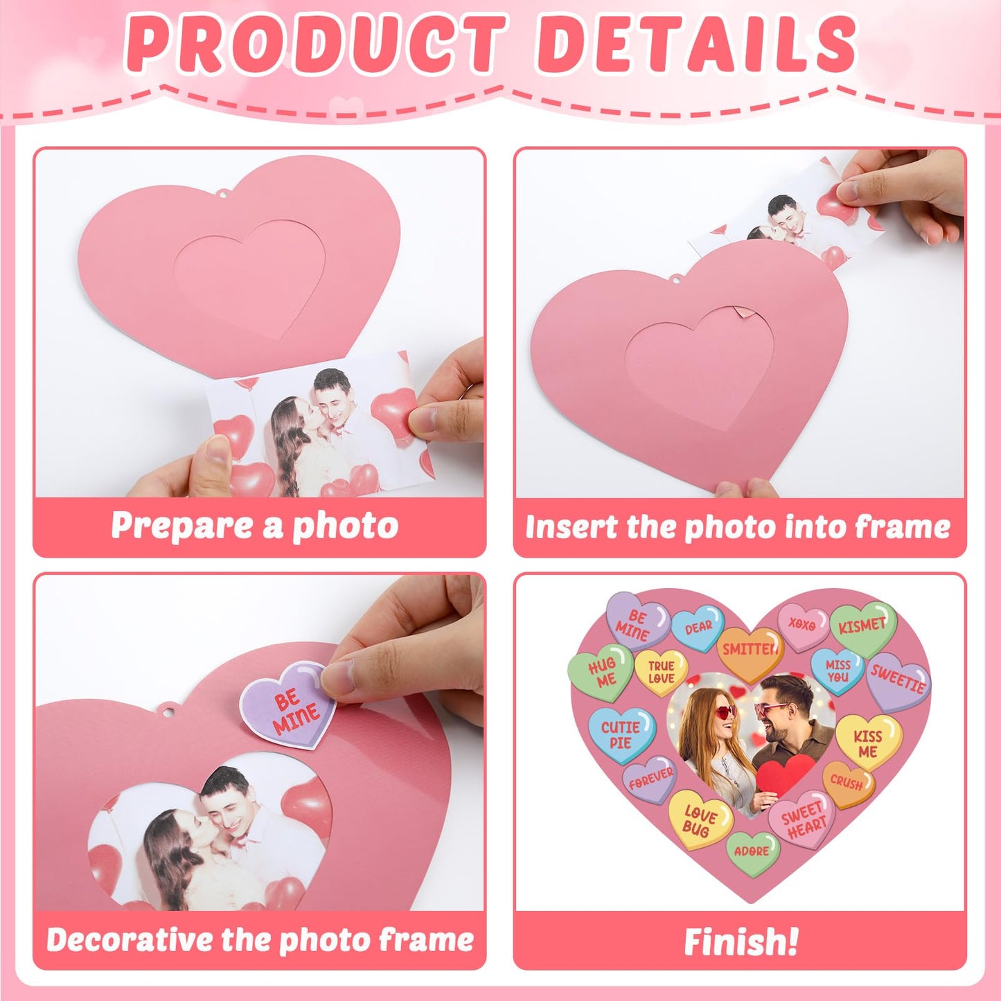 Lonfliness 36 Set Valentines Day Craft Kits Conversation Heart DIY Picture Frame Craft Valentines Photo Frame Heart Sticker Art