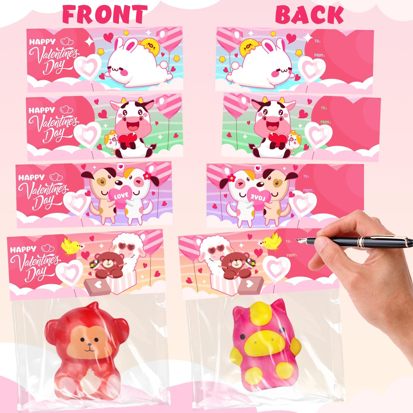 24 Packs Valentines Day Gift Cards For Kids With Cute Kawaii Mochi Squishies Toys Stress Relief Valentine Exchange Gifts Valenti