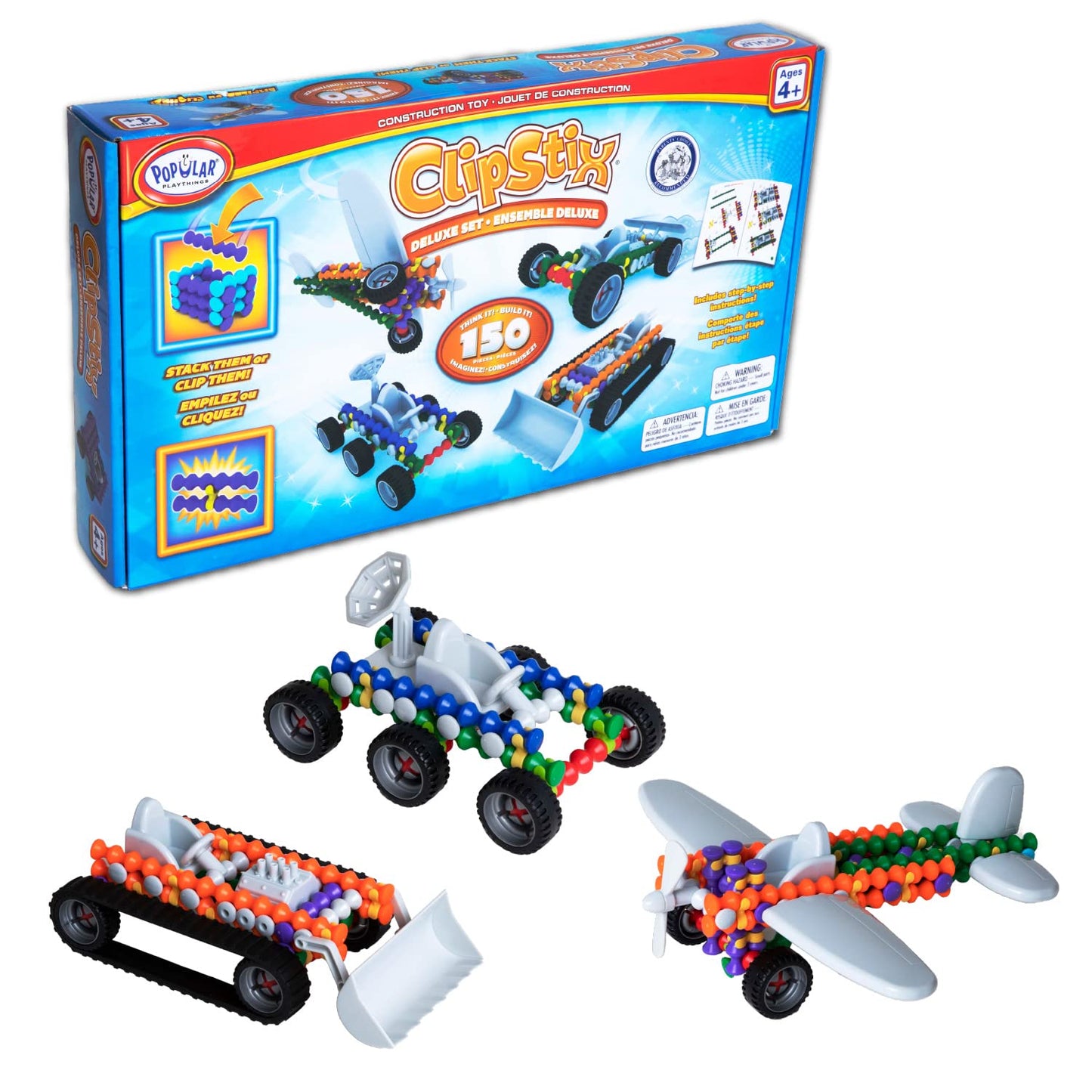 POPULAR PLAYTHINGS Clipstix Deluxe Building Set, 150 Pieces, Multicolor, Plastic, Model 90101