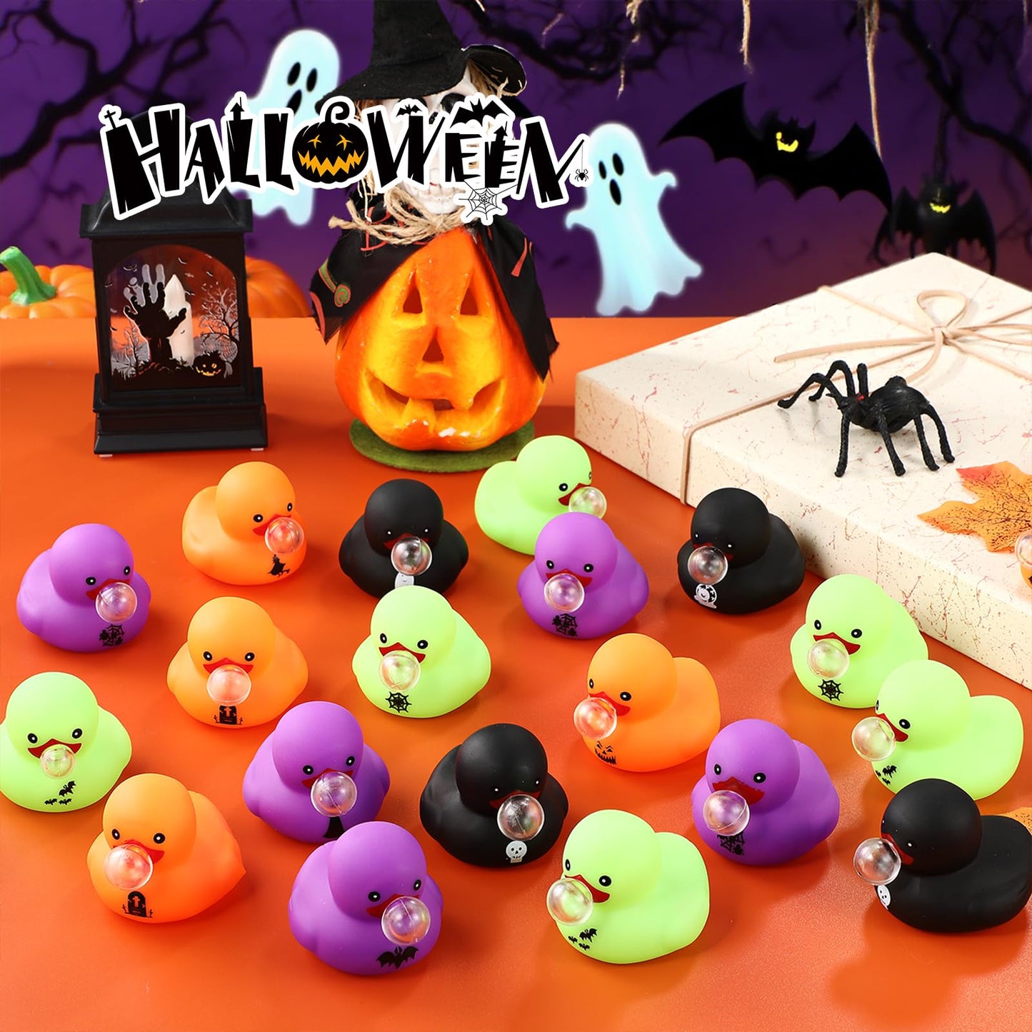 Junkin 50 Pcs Halloween Rubber Ducks Bulk Mini Rubber Ducks Small Duck in Bulk Gift for Halloweens Party Favors Toys (Blow Bubbles Duck)