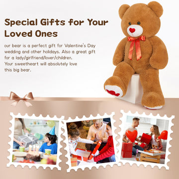 Tezituor Giant Teddy Bear Stuffed Animal 4Ft - Big Teddy Bear With Love Red Heart - Large Stuffed Bear Plush Toys For Kid Christ