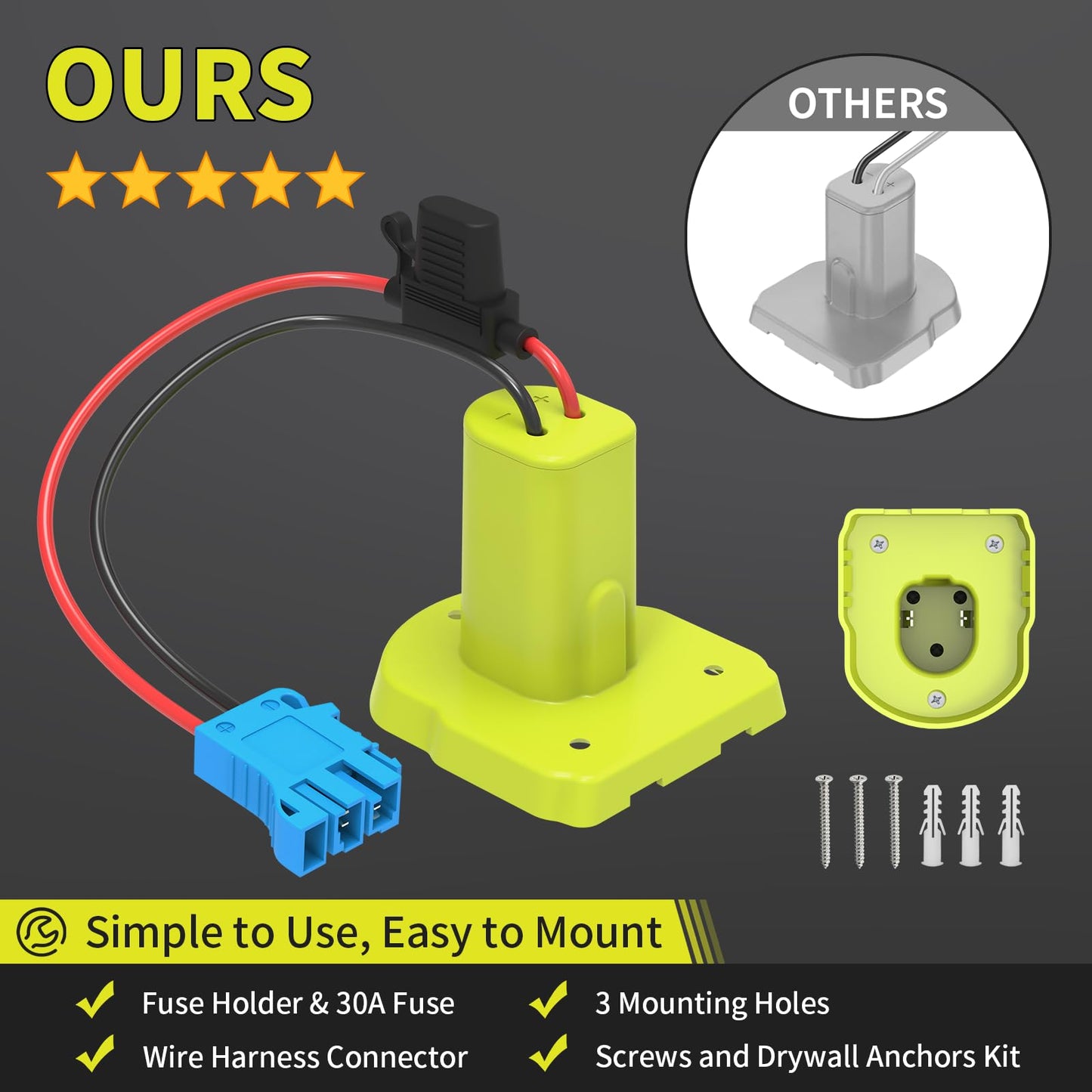 Kzreect Power Wheel Battery Adapter For Ryobi 18V Battery With Wire Harness Connector, Compatible With Peg Perego Ride-On Cars,