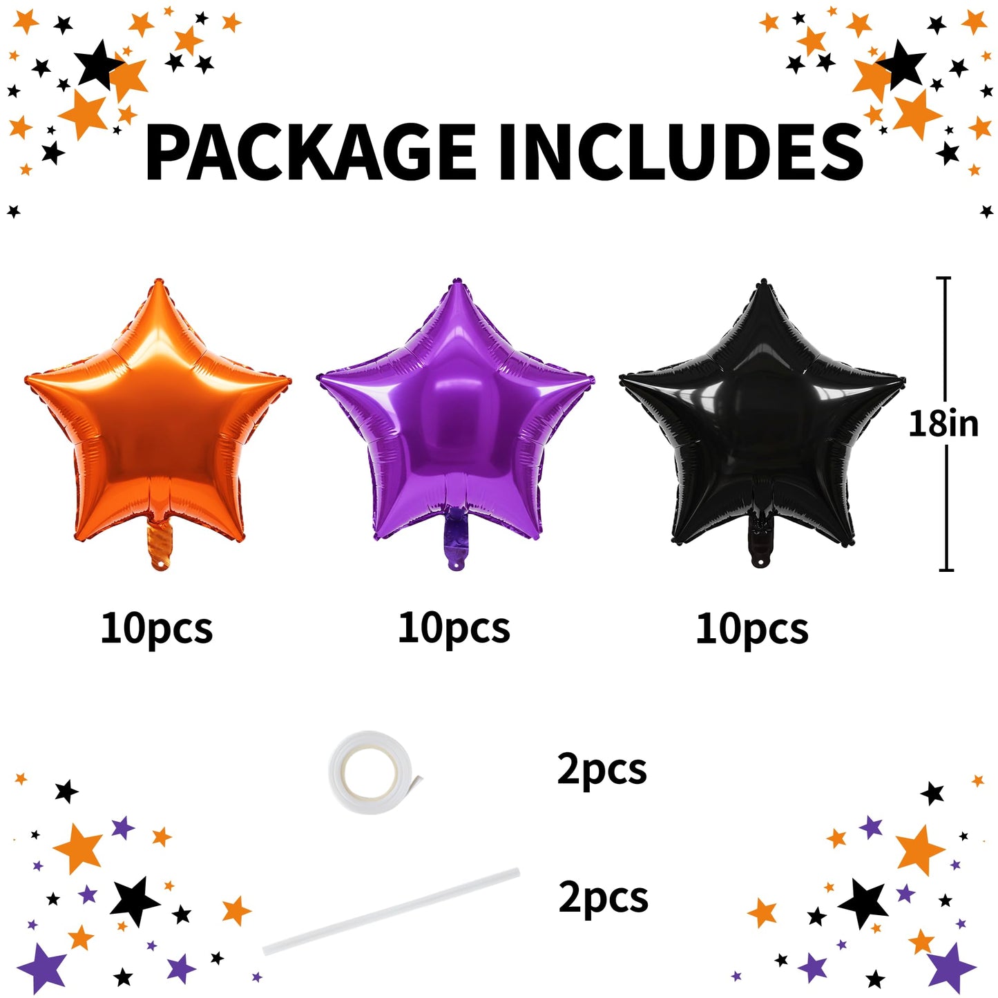 TONIFUL 30Pcs 18 Inch Large Orange Black Purple Star Shape Foil Balloons Big Stars Helium Mylar Ballons for Halloween Birthday W