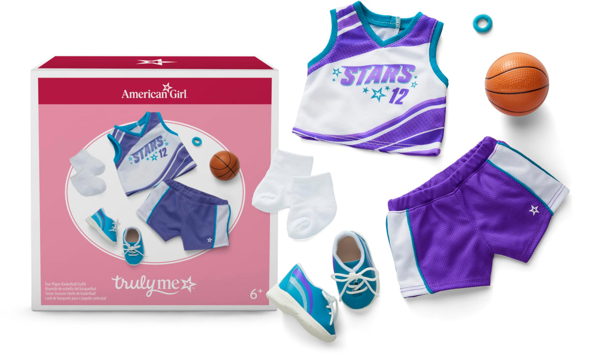 American Girl, Truly Me, Star Player Basketball Outfit, Doll Clothes, for 18inch Dolls, 6pcs, Ages 6+