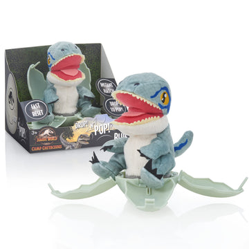 Wow! PODS Stuff Jurassic World Drop n Pop Dino - Velociraptor Blue | Dinosaur Egg with Pop-up Plush Toy | Official Fallen Kingd