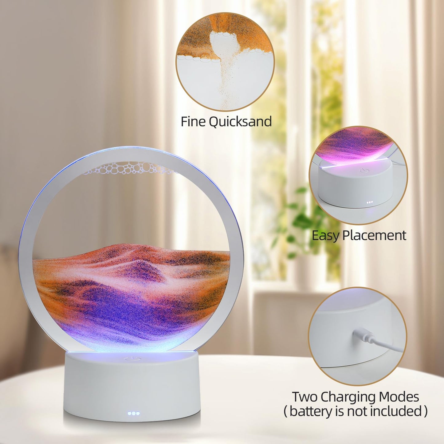 Kpnuwn Moving Sand Art Liquid Motion, 3D Deep Sea Sandscape Color Quicksand Decor, Round Glass Moving Sand Art Picture Relaxing