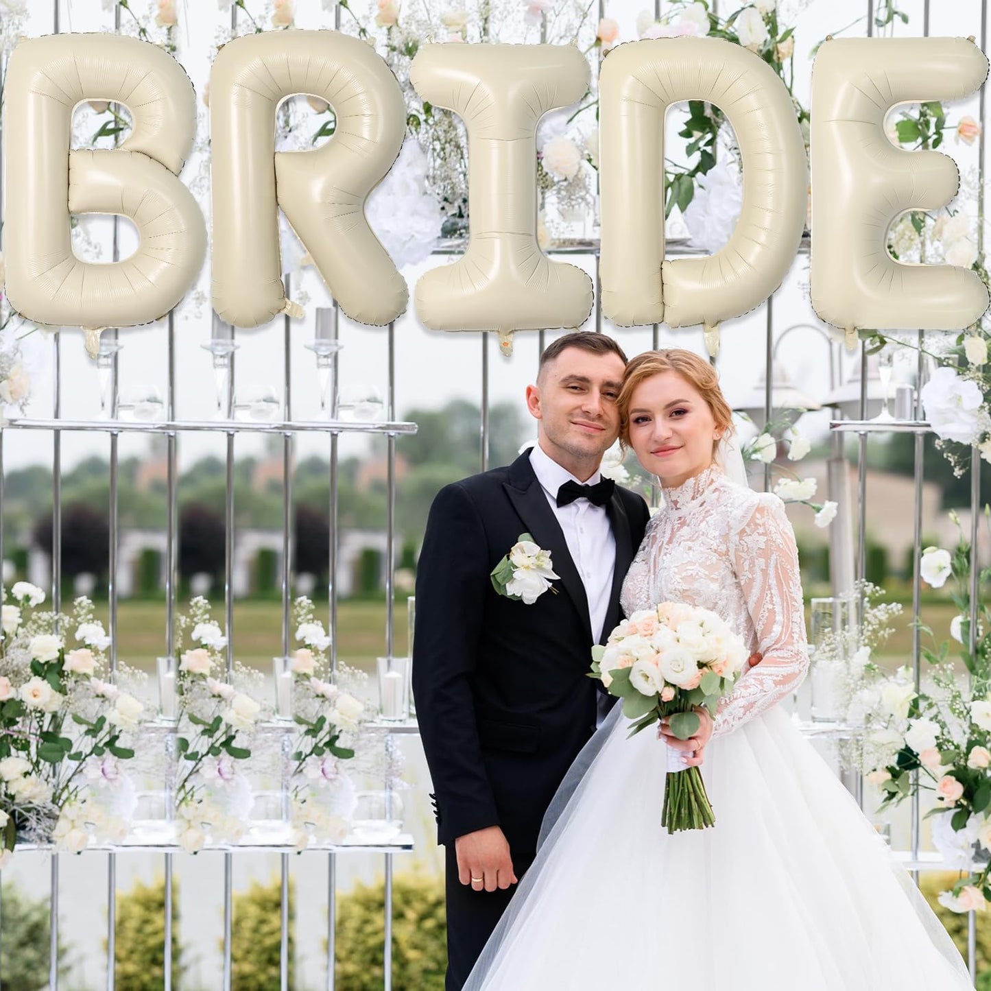 Biapian 40 Inch Bride Letter Balloons, Big Cream Bride Foil Balloons, 5 Pcs Giant Foil Large Aluminum Balloon Helium For Wedding