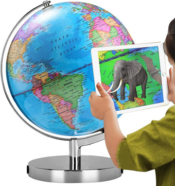 Ar Illuminated World Globe For Kids Rewritable Colorful Easy-Read High Clear Map Globe, Illuminates Educational Interactive Globe Stem Toy, Light Up Globe Lamp, Night Light Led Decor