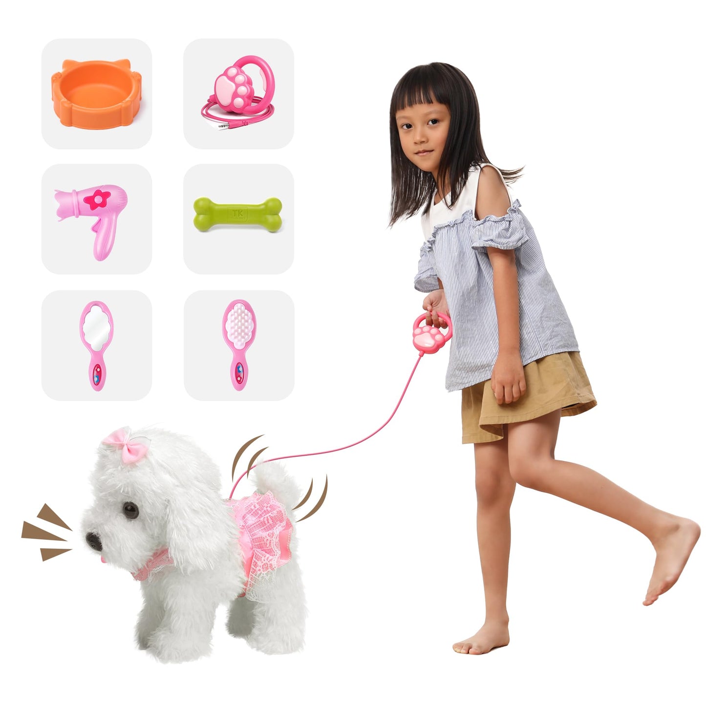 OR OR TU Plush Puppy Remote Control Barking Toy for Kids, Interactive, White, Model 55B-12, Ages 3-6+