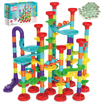 ailixinda 197 PCS Marble Run enhanced Set STEM Educational Building Block Toy Marble Track Race Set with 50 Glass Marbles for Boys & Girls Marble Maze Game Construction Building Blocks Toys for Kids
