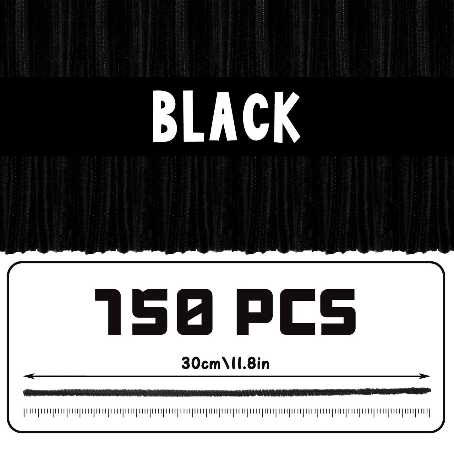 150 Pieces Black Pipe Cleaners for Hair, Pipe Cleaners Chenille Stem, Craft Pipe Cleaners, Art Pipe Cleaners, Fuzzy Sticks for C