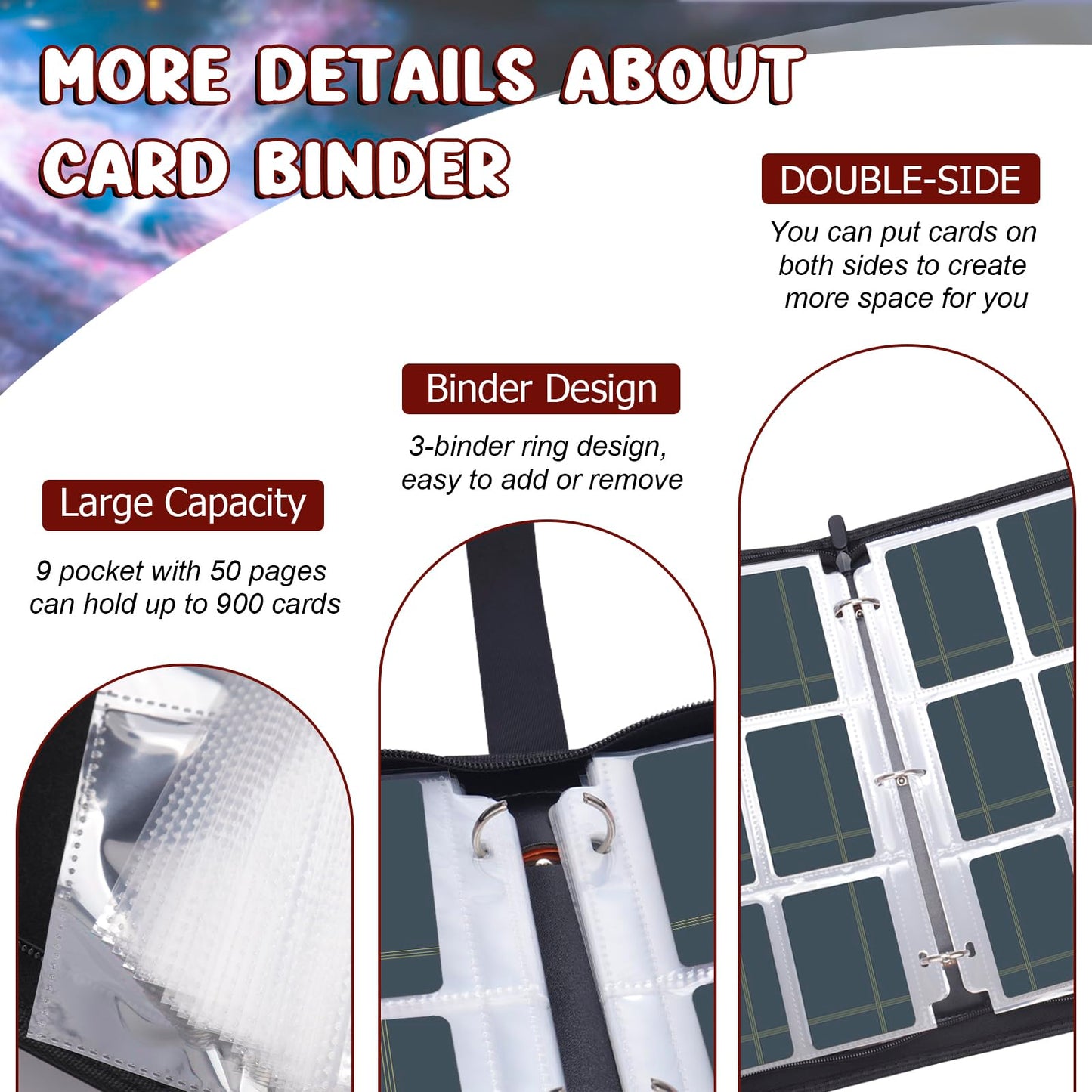 Card Binder 900 Pockets  Trading Card Binder 9 Pocket Card Collector Album Card Collection Binder with 50 Removable Card Sleeves for Boys and Girls Organized