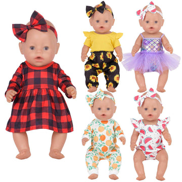 Sweet Dolly Doll Clothes New Born Baby Doll Clothes, Plaid, Jumpsuit, Tutu Skirt Doll Accessories For 15 Inch 16 Inch 18 Inch Ba