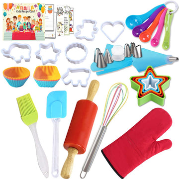 Kids Cooking And Baking Set Real Baking Gift Includes Kids Apron,Chef Hat,Oven Mitt&Utensil,Recipes For The Curious Young Junior Chef