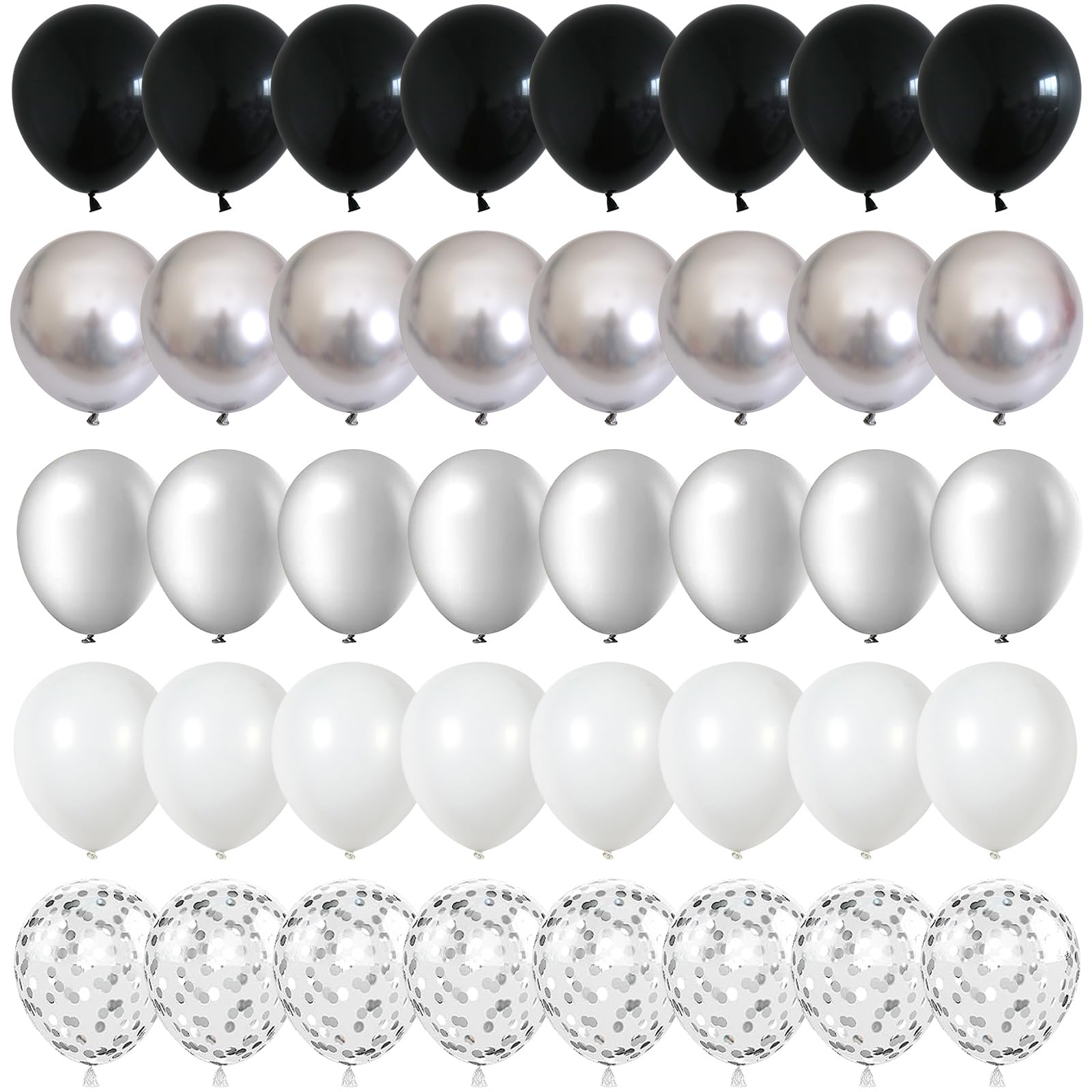 Black And Silver Balloons, 60 Packs 12 Inch Chrome Metallic Silver Balloons And Confetti Balloons, Black White Silver Balloon Fo
