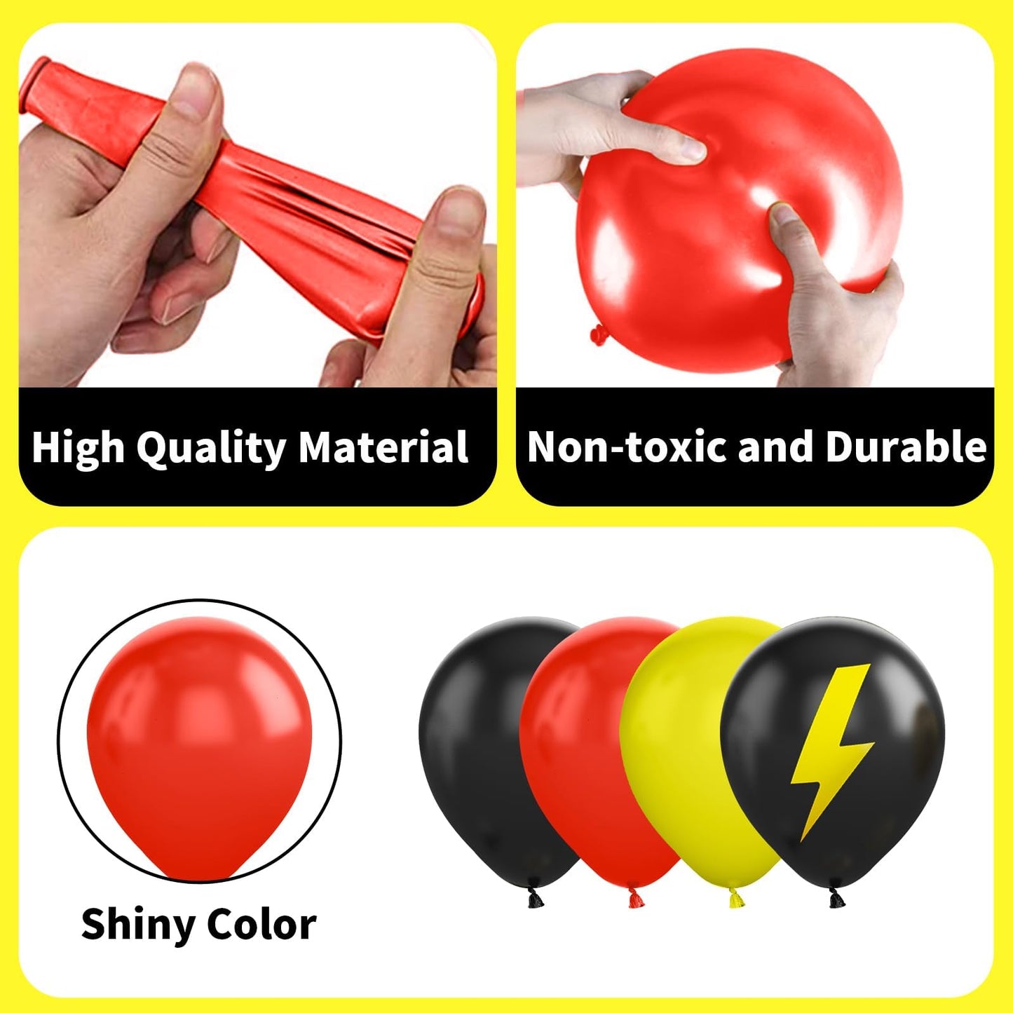 Red Black Yellow Balloon, 60 Pcs 12 Inches Cartoon Game Balloons For Kids Cartoon Theme Party Decorations Birthday Balloons Baby Shower Engagement Party Supplies