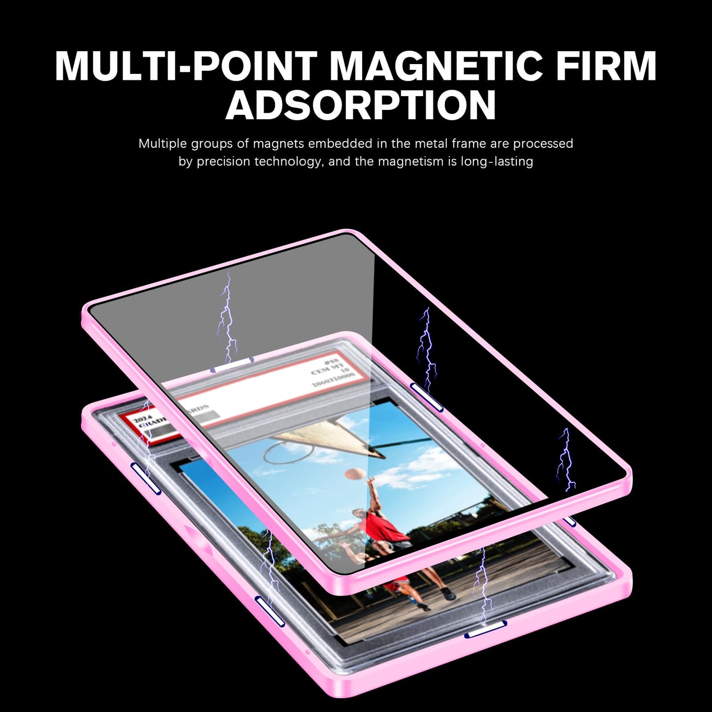 Magenetic Trading Card Slab Protector - enhanced Aluminum Graded Card Showcase  Graded Slab Protector with UV-Resistant Tempered Glass  Personalized Slab Bumper for Collectors  Pink