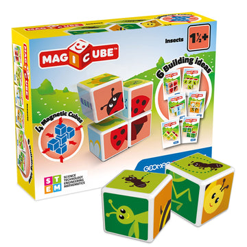 Geomag Magicube Small Animals 4-Piece Magnetic Stacking Cubes Building Set, Toddlers & Kids Ages 1.5+, Stem Educational Toy, Swiss-Made, Creativity, Imagination, Learning, 6 Adorable Building Ideas