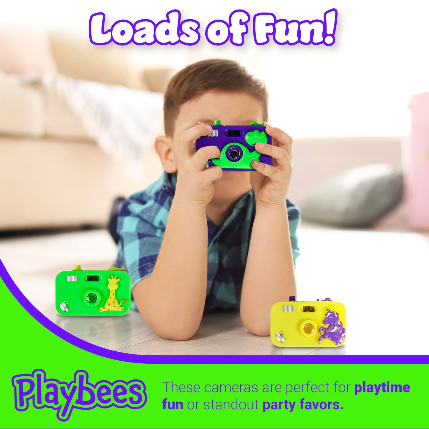 Playbees Toy Camera for Kids - 12 Pack - Wild One Party Favors Camera Toy for Childrens Pretend Play Prop with Images in Viewfin