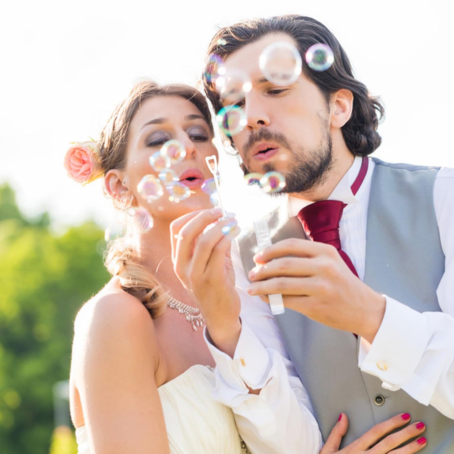 48 Pack Bubbles for Wedding Party Favors - Mini White Heart Bubble Wand Bulk with Bubbles Refill Solution Toys for Kids mature-themed  Wedding  Anniversary  Valentine's Day  Propose  Bachelorette Party Favors