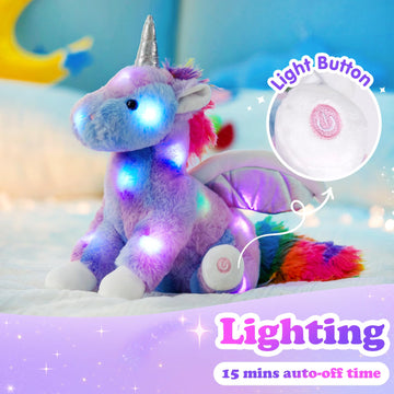 Cozyworld 16.5' Unicorn Light Up Unicorn Stuffed Animal Glowing Soft Plush Toys Decor Birthday Christmas Children'S Day Gifts For Toddlers Boys Girls Kids