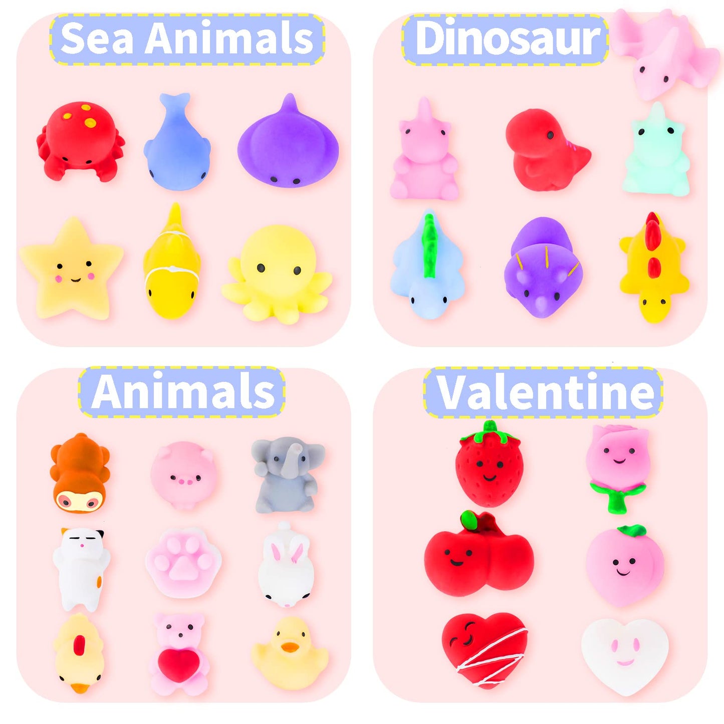 28 Packs Valentines Day Gift Cards with Cute Kawaii Mochi Squishy to Squeeze for Kids School Classroom Valentines Exchange Greet