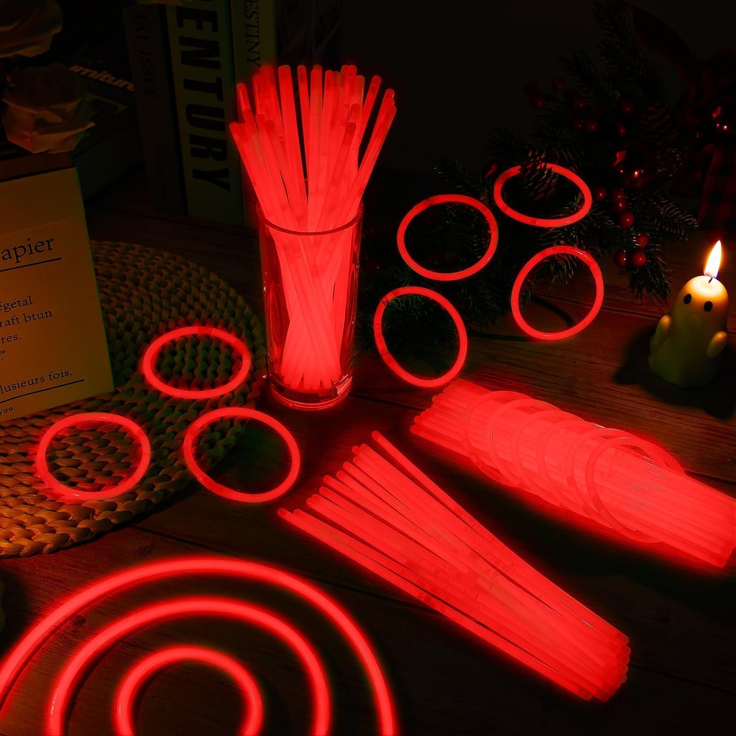Taikula 200 Pack 8 Glow Sticks Bulk Party Favors Red Light Up Sticks with Connectors Neon Glow in the Dark Party Supplies Brac