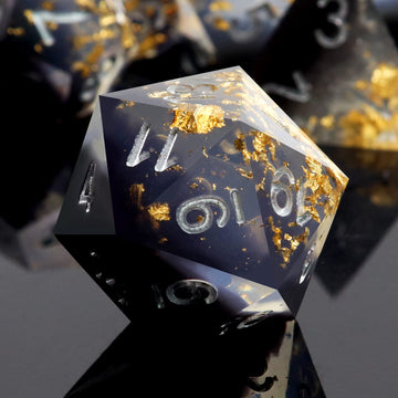 PJOY DND Sharp Edged Dice Set, 7pcs Teal Rosegold Foil Liquid Core DND Dice Set Resin D&D Polyhedral Dice with Dice Case for Rol