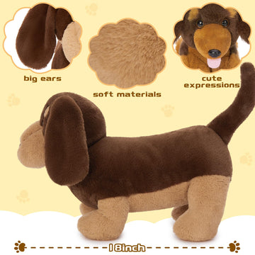 Muiteiur 4 Pcs Dachshund Stuffed Animals,18 Inch Mommy Dog Plush Toy With 3 Puppies,Soft Stuffed Weiner Dog,Cute Plush Toy Gift